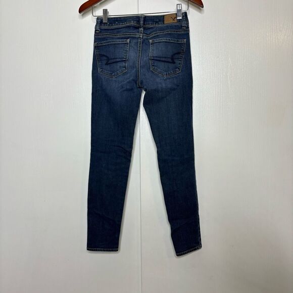 2 for 25 American Eagle Outfitters Mid Rise Super Skinny Jeans 0 Short Blue - Picture 2 of 7